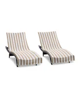 Arkwright Home California Cabana Chaise Lounge Covers (2 Pack), Striped Color Options, 30x85 in. with 8" Fitted Pocket for Beach or Pool Chair