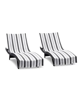 Arkwright Home Cabo Cabana Chaise Lounge Chair Covers (2 Pack), Striped Color Options, Soft Cotton, 30x85 in. with 8" Fitted Pocked for Beach
