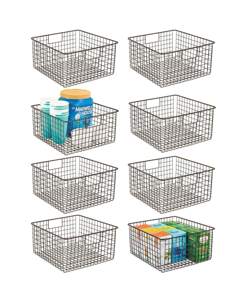 mDesign Metal Wire Food Organizer Storage Bins with Handles - 8 Pack - Bronze