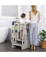 Qaba Toddler Tower with Adjustable Height, Toddler Kitchen Stool Helper with Anti-slip Mat, Step Stool for Kitchen, Bathroom