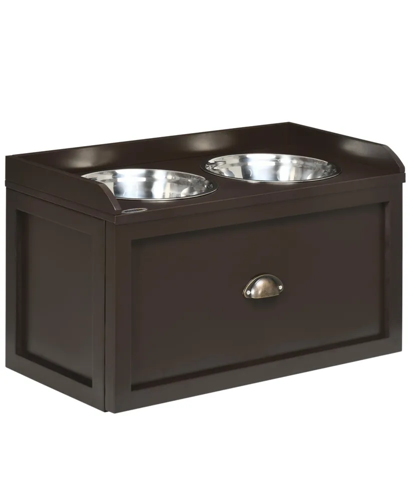 PawHut Large Elevated Dog Bowls with Storage, Raised Dog Bowl Stand, Brown