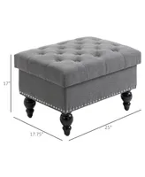 Homcom 25" Storage Ottoman with Removable Lid, Button-Tufted Fabric Bench for Footrest and Seat with Wood Legs, Grey