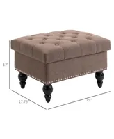 Homcom 25" Storage Ottoman with Removable Lid, Button-Tufted Fabric Bench for Footrest and Seat with Wood Legs, Coffee