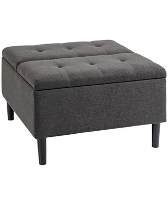Homcom 30" Square Storage Ottoman, Upholstered Ottoman Coffee Table with Lift Top, Button Tufted and Wood Legs, Accent Footstool for Living Room, Dark