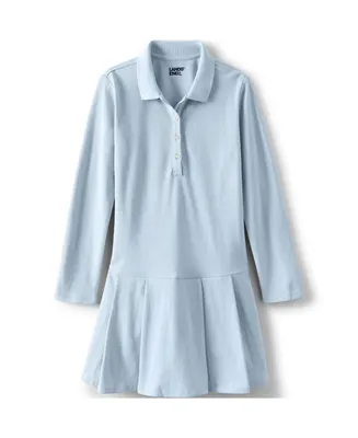 Lands' End Little Girls School Uniform Long Sleeve Mesh Pleated Polo Dress