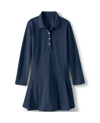 Lands' End Little Girls School Uniform Long Sleeve Mesh Pleated Polo Dress