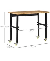 Homcom 47" Mobile Project Workbench Station with Large Natural Bamboo Tabletop