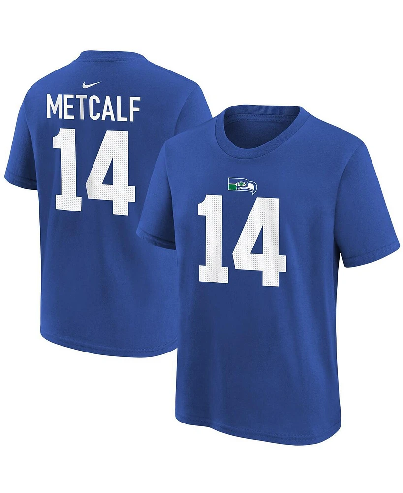 Big Boys Nike Dk Metcalf Royal Seattle Seahawks Throwback Player Name and Number T-shirt