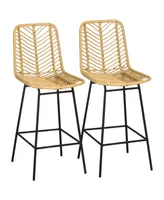 Homcom Modern Rattan Bar Stools Set of 2 for Kitchen Seating