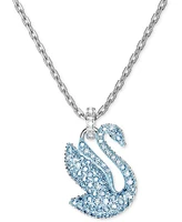 Swarovski Silver-Tone Blue Crystal Iconic Swan Pendant Necklace, 15-1/2 + 2" extender