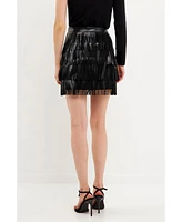 endless rose Women's Leather Fringe Mini Skirt