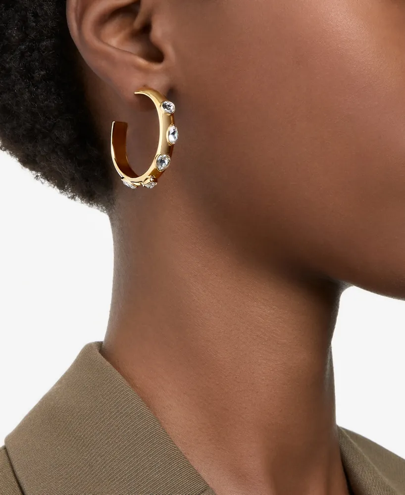 Swarovski Gold-Tone Crystal Bezel Medium Hoop Earrings, 1.4"