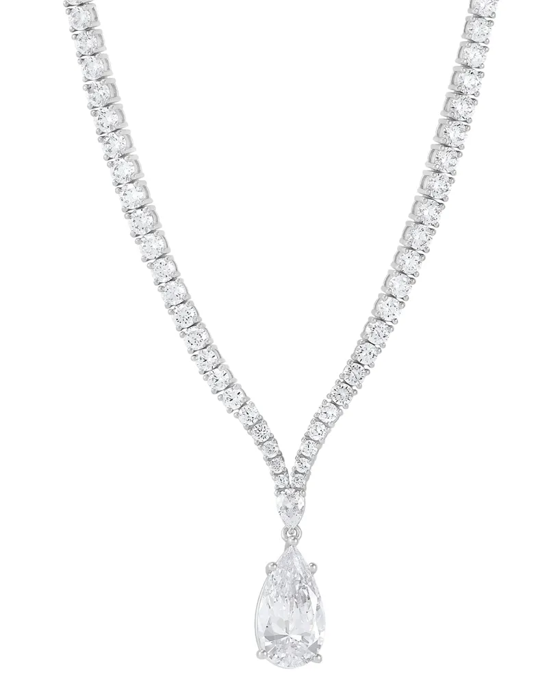Arabella Cubic Zirconia Pear & Round 18" Fancy Pendant Necklace in Sterling Silver