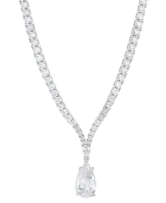 Arabella Cubic Zirconia Pear & Round 18" Fancy Pendant Necklace in Sterling Silver