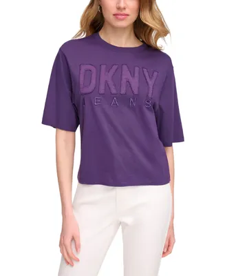 Dkny Jeans Women's Short Sleeve Monochrome Logo Applique T-Shirt