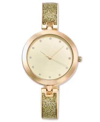I.n.c. International Concepts Women's Gold-Tone Glitter Half Bangle Bracelet Watch 34mm, Created for Macy's