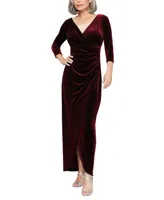 Alex Evenings Petite Velvet Side-Ruched 3/4-Sleeve Gown