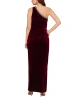 Adrianna Papell Women's Velvet Ruched One-Shoulder Gown