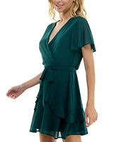 As U Wish Juniors' Chiffon Tie-Waist Dress