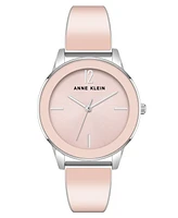 Anne Klein Women's Three Hand Quartz Pink Enamel and Silver-tone Alloy Bangle Watch, 33mm