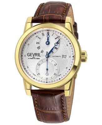 Gevril Men's Gramercy Brown Leather Watch 39mm