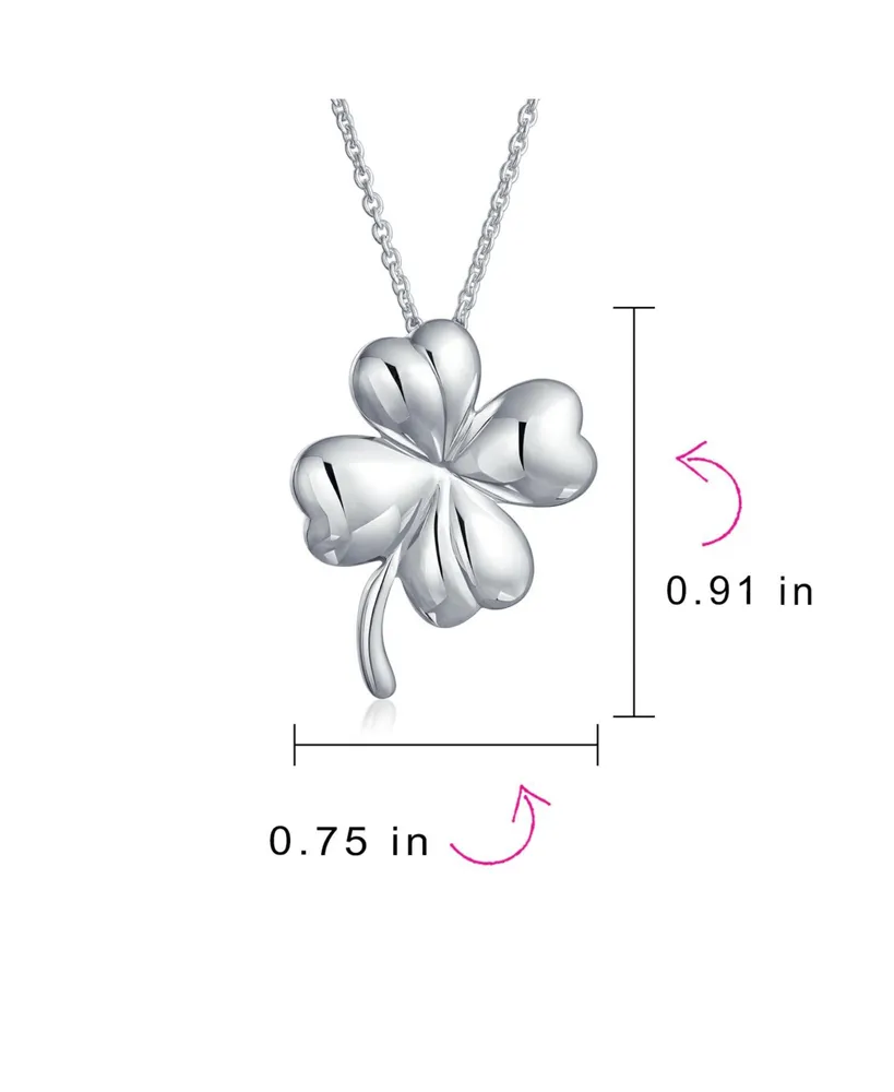 Bling Jewelry Good Luck Fortune Irish Shamrock Shape Lucky Charm Four Leaf Clover Pendant Necklace For Women Teen Polished .925 Sterling Silver