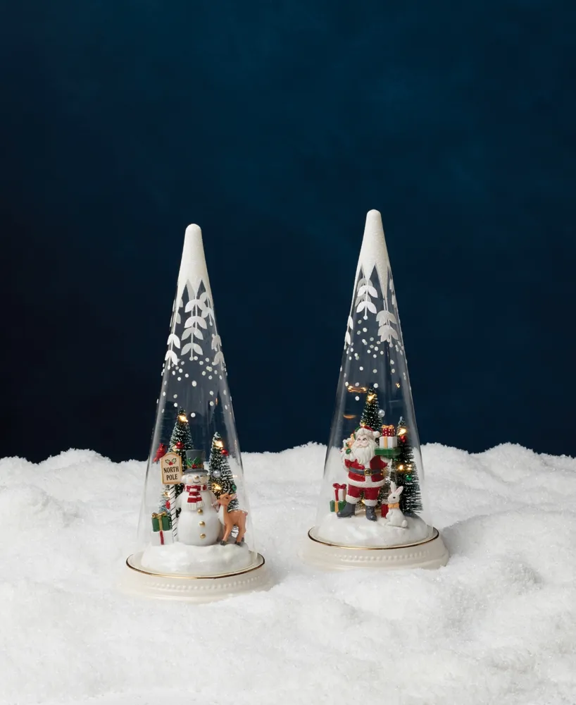 Lenox Lighted Christmas Cone With Santa Scene Figurine