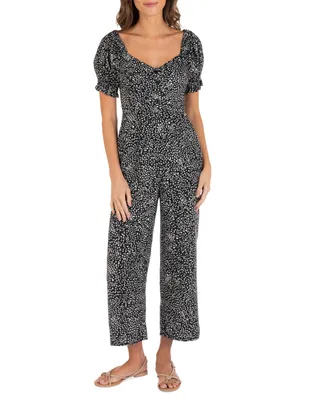 Hurley Juniors' Printed Short-Puff-Sleeve Cropped Jumpsuit