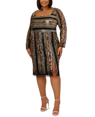 Adrianna Papell Plus Size Sequined Cutout-Back Dress