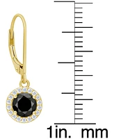 Black Sapphire (1-1/5 ct. t.w.) & Lab-Grown White Sapphire (1/4 ct. t.w.) Halo Drop Earrings in 14k Gold-Plated Sterling Silver