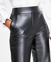 Anne Klein Women's Pull-On Faux-Leather Slash-Pocket Pants