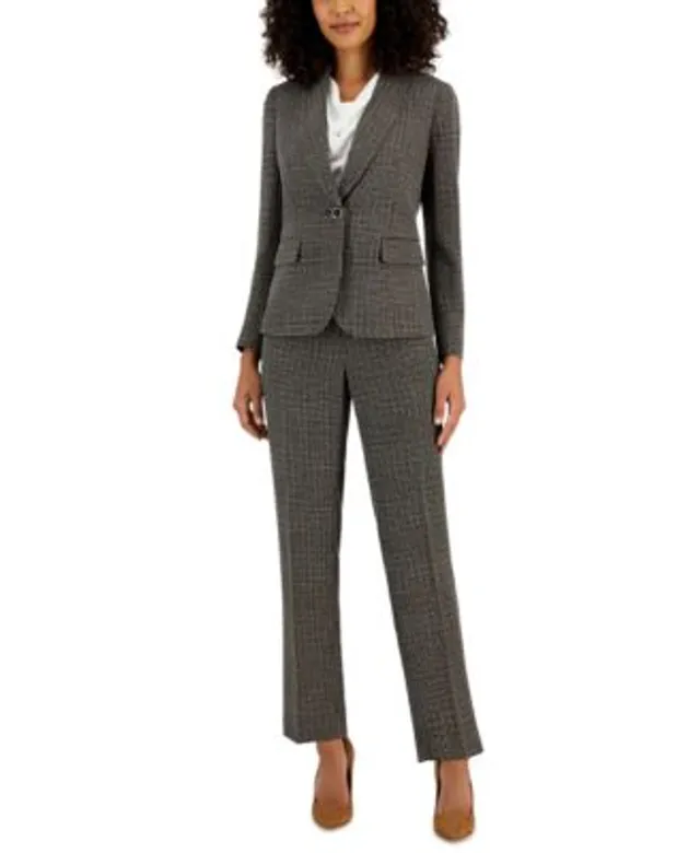 Kasper Womens Plaid Topper Jacket Keyhole Top Slim Pants