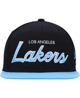 Men's Mitchell & Ness Black Los Angeles Lakers Hardwood Classics Mvp Team Script 2.0 Snapback Hat