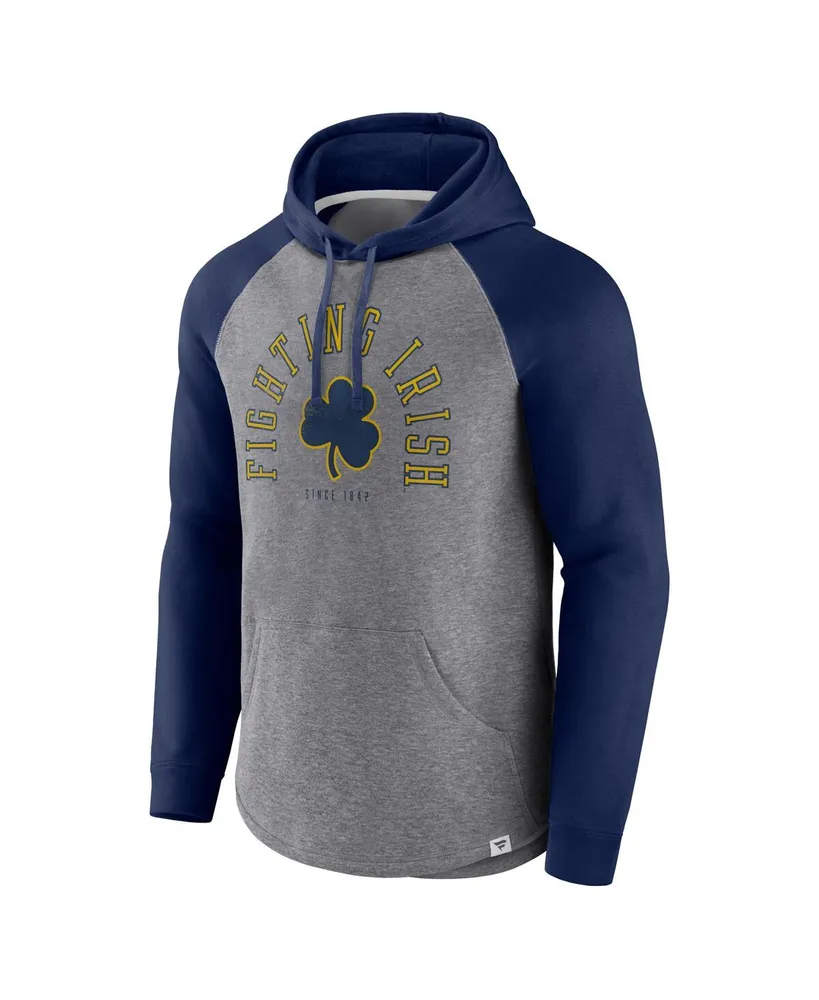 Men's Fanatics Navy, Heather Gray Notre Dame Fighting Irish Wrap Up Raglan Pullover Hoodie