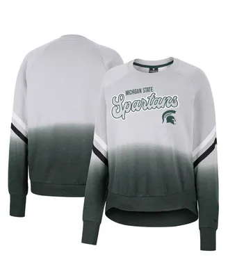 Women's Colosseum Gray Michigan State Spartans Cue Cards Dip-Dye Raglan Pullover Sweatshirt