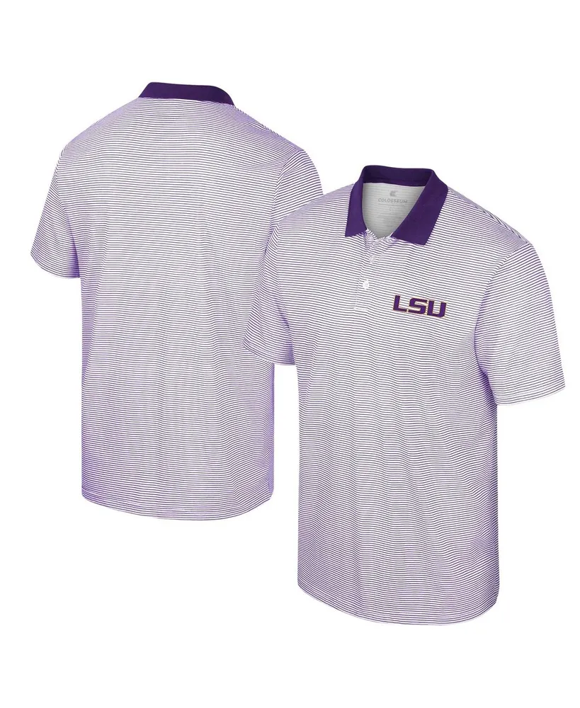 Men's Colosseum White Lsu Tigers Print Stripe Polo Shirt