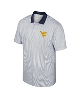 Men's Colosseum White, Navy West Virginia Mountaineers Print Stripe Polo Shirt