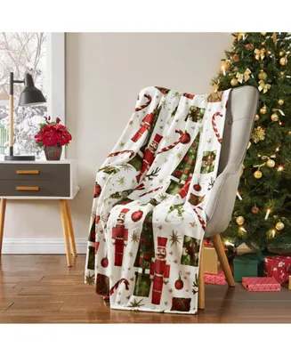 Kate Aurora Christmas Candy Canes & Nutcrackers Oversized Soft & Plush Throw, 50" x 70"