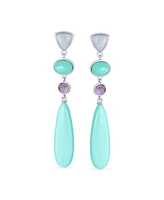 Bling Jewelry Unique Geometric Linear Long Round Triangle Elongated Oval Shape 4 Multi-Tier Summer Party Natural Turquoise Dangling Earrings For Women