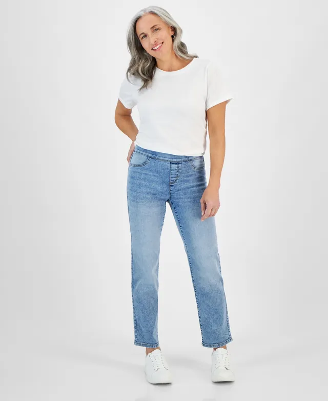 Style & Co Petite Mid-Rise Pull-On Straight Jeans