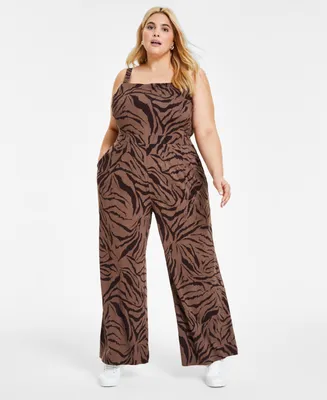 Bar Iii Plus Size Printed Sleeveless Jumpsuit, Created for Macy's