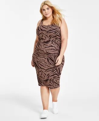 Bar Iii Plus Zebra-Print Bodycon Midi Dress, Created for Macy's