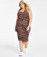 Bar Iii Plus Zebra-Print Bodycon Midi Dress, Created for Macy's