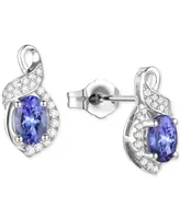 Tanzanite (3/4 ct. t.w.) & Lab-Grown White Sapphire (1/6 ct. t.w.) Oval Swirl Stud Earrings in Sterling Silver