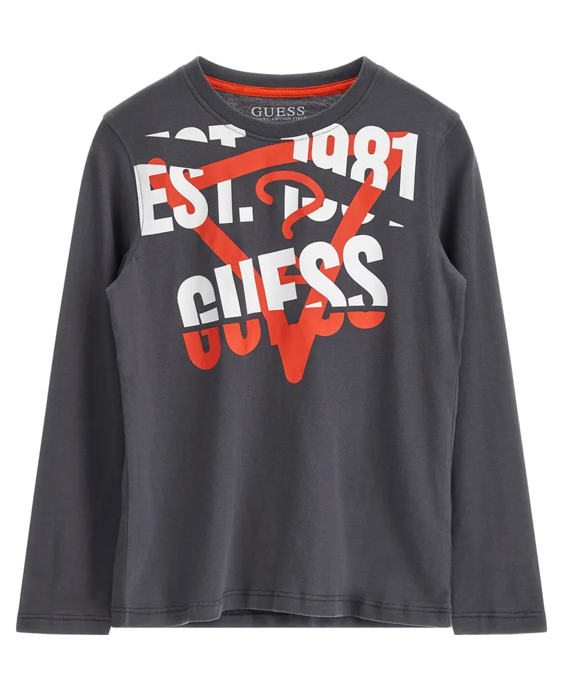 Guess Big Boys Cotton Screen Print Logo Long Sleeve T-shirt