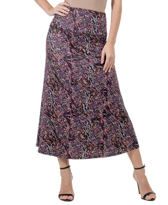 24seven Comfort Apparel Women's Abstract Floral A-Line Maxi Skirt