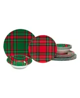 Certified International Christmas Plaid 12 Piece Dinnerware Set, Service for 4