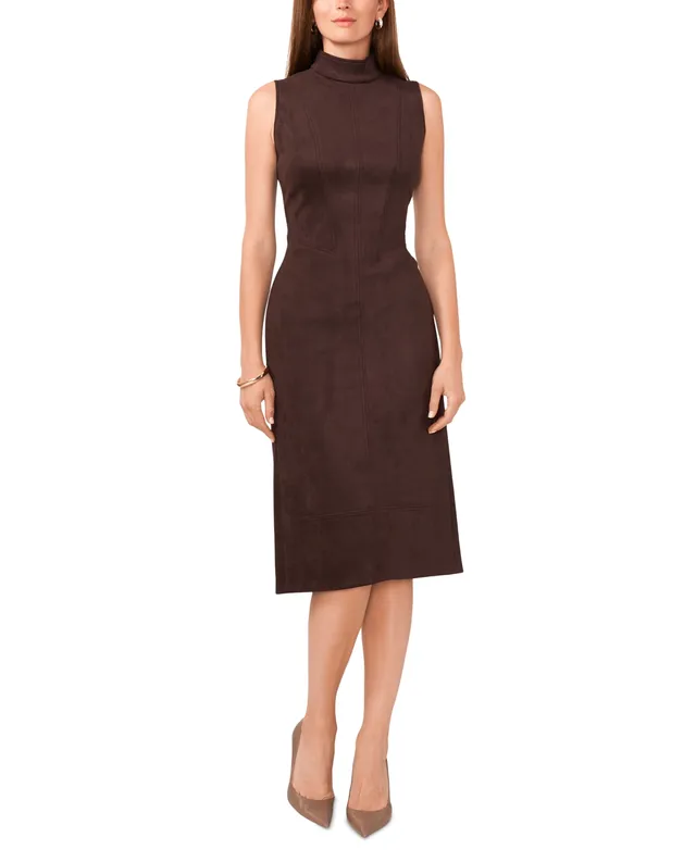 Faux Suede Mock Neck Sheath Dress