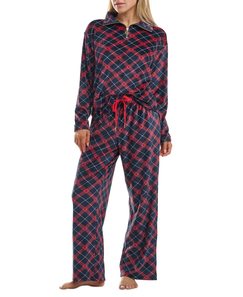 Tommy Hilfiger Women's 2-Pc. Printed Velour Pajamas Set