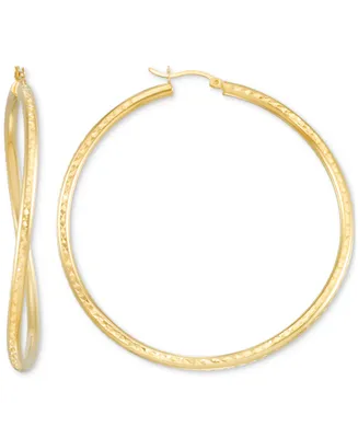 Wavy Round Hoop Earrings 14k Gold Over Sterling Silver, 2-3/8" (Also Silver)
